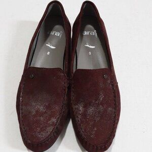 Ara women Moassin Leather shoe 8 Burgendy Casual Office Comfort Slip On